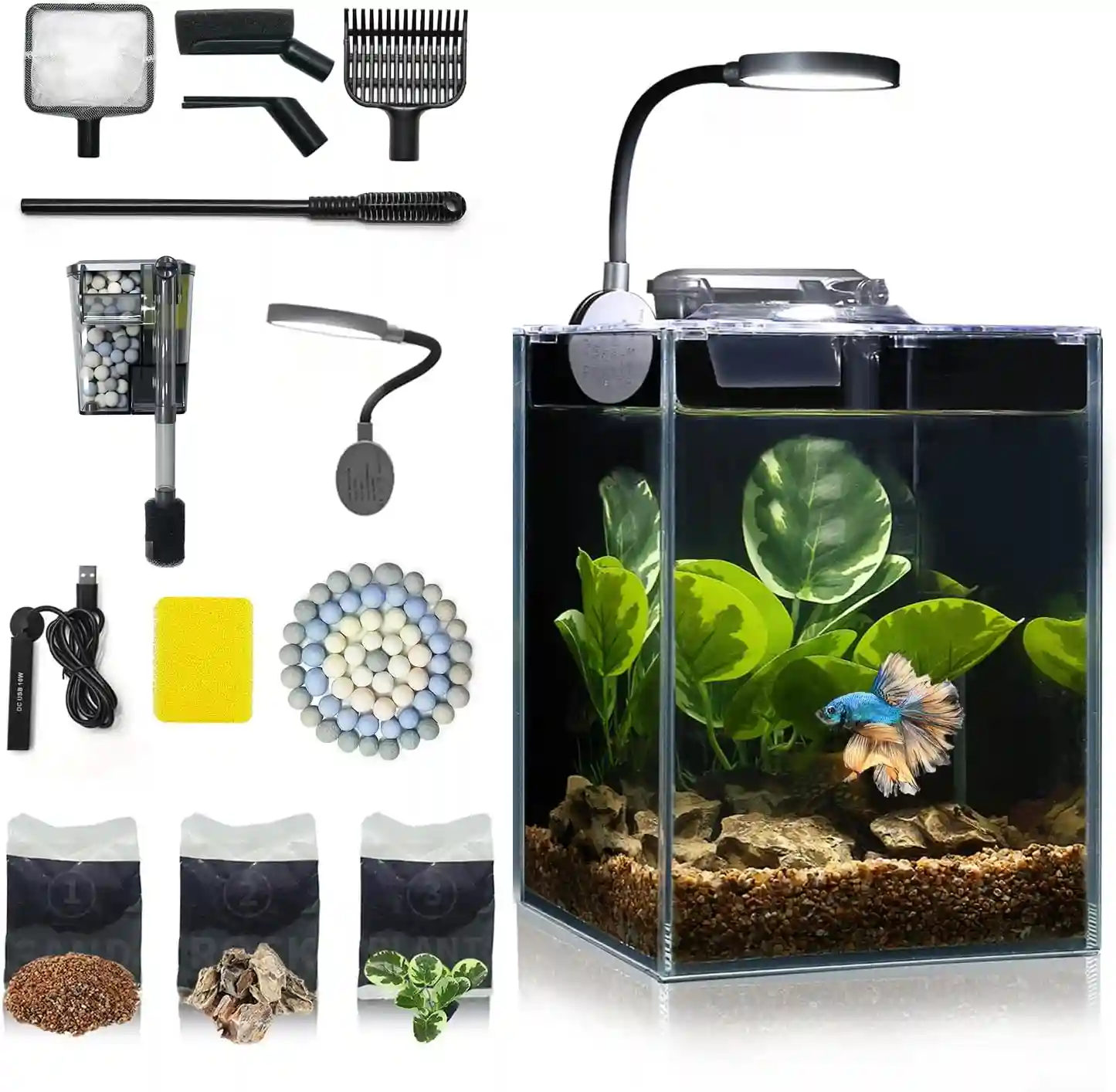 10 Gallon Aquarium Set Glass Fish Tank